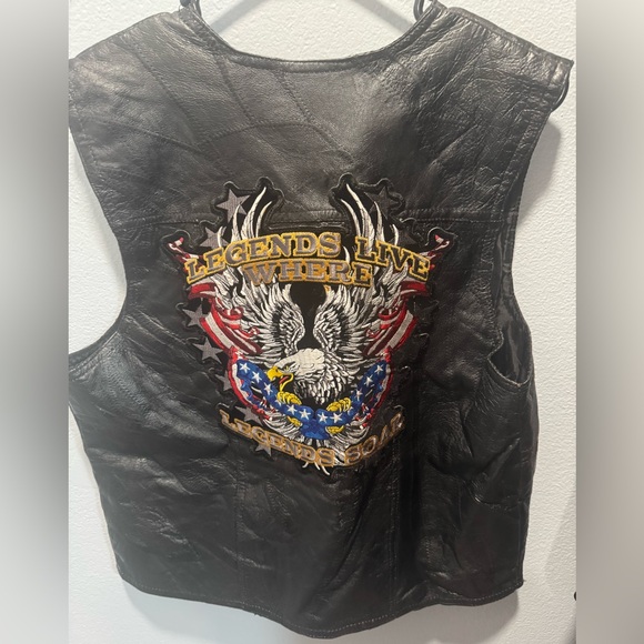 Black Genuine Leather Vest with Eagle Design